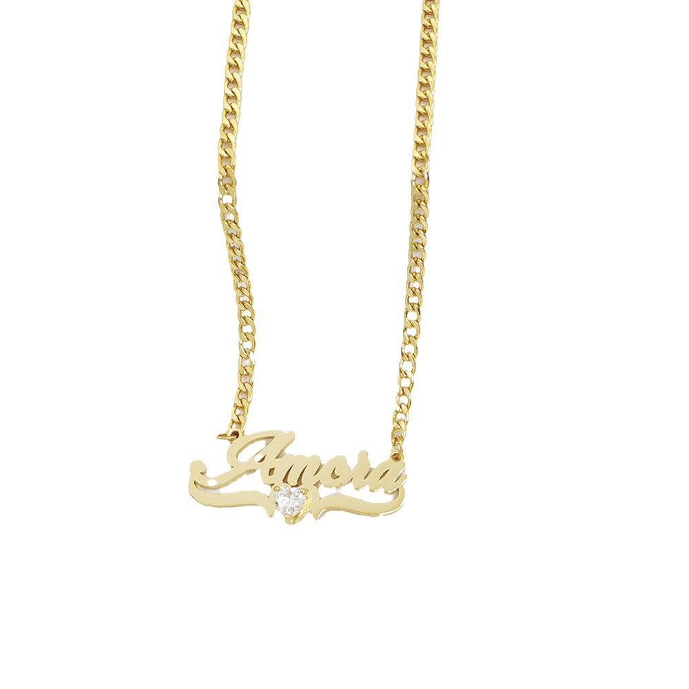 Personalized DIY Name Necklace with Heart Birthstone Creole-boutique