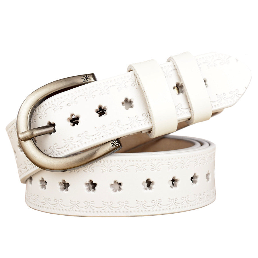 Women's Casual Leather Belt with Stylish Floral Design