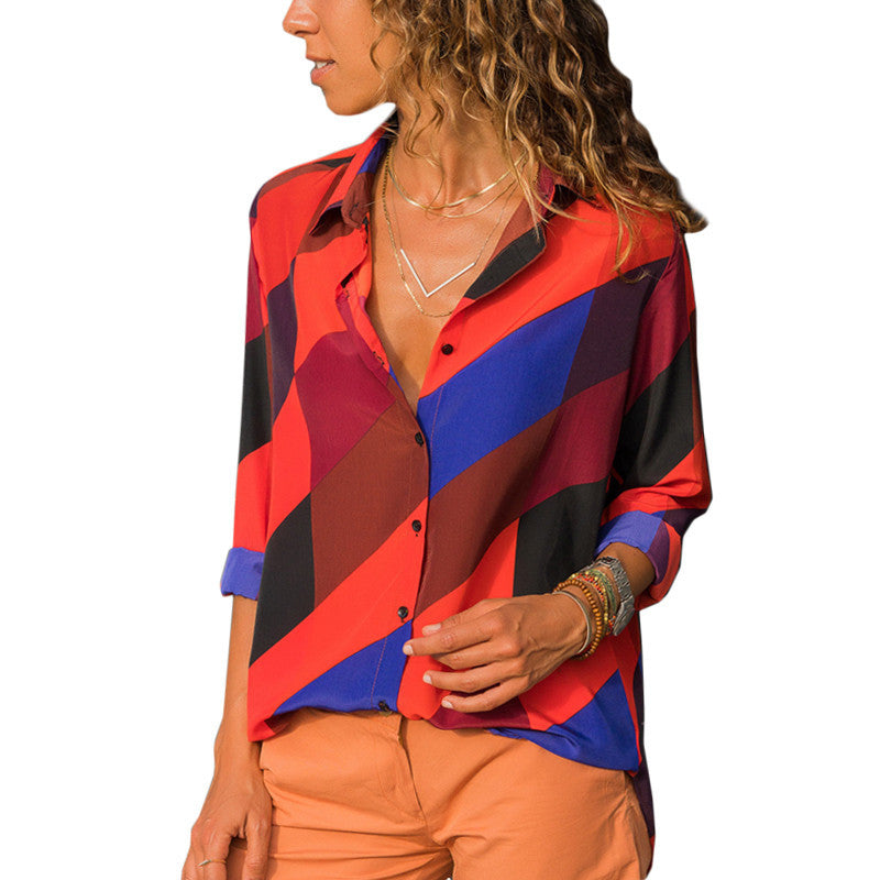 Chemise à manches longues en mousseline de soie rayée pour femme