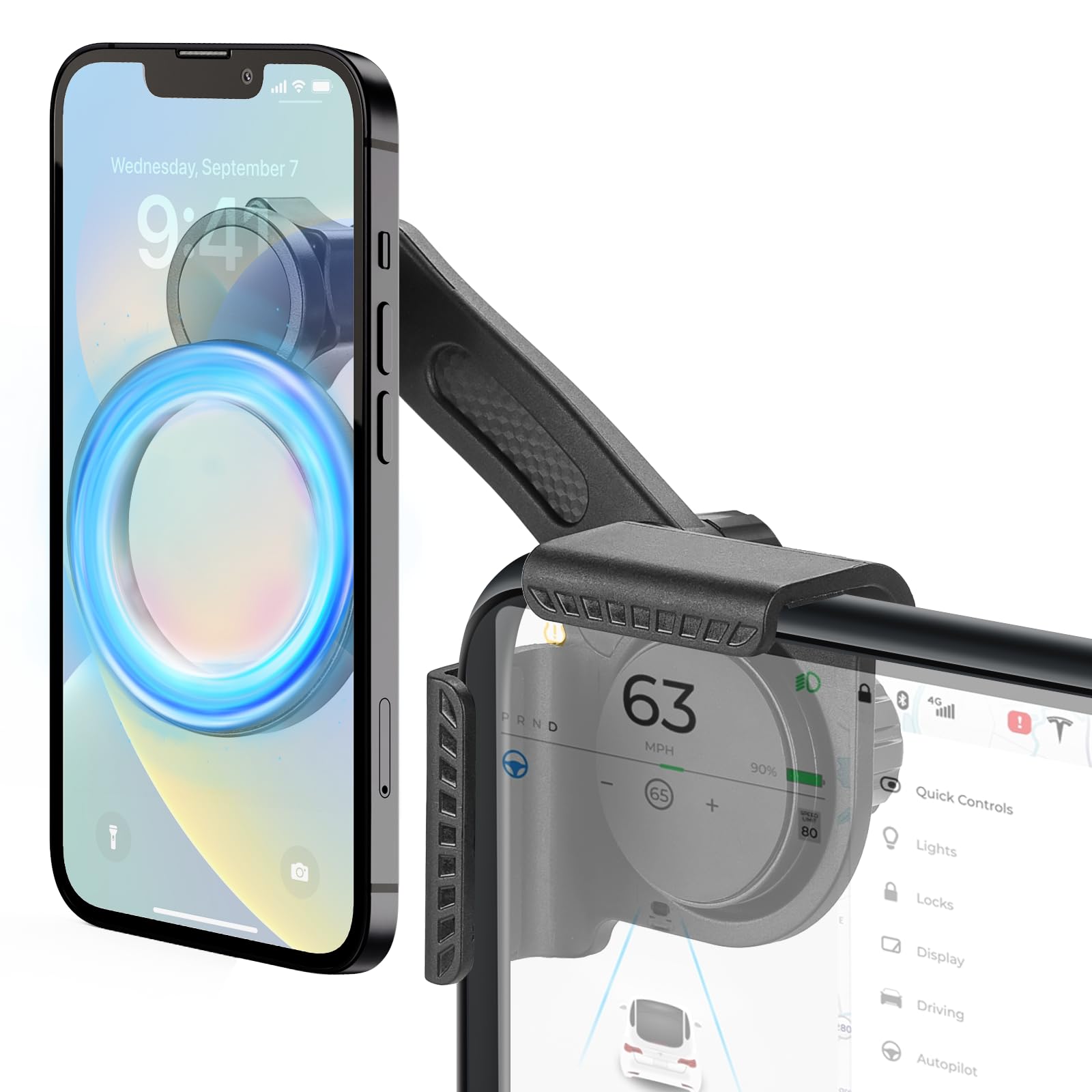 for Tesla Phone Mount, Magsafe Strongest Magnetic Tesla Phone Holder for Tesla Model 3/Model Y/Cybertruck Accessories 2024, No Glue for Car Phone Mount for Tesla with Magnetic Ring Fits for All Phones