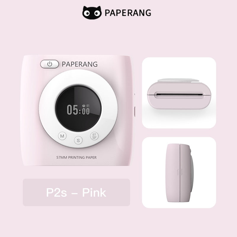 PAPERANG P2S 300dpi BT Pocket Printer Wireless Thermal Printer Portable Photo Label Clock Function Sticker Thermal Paper Roll Creole-boutique