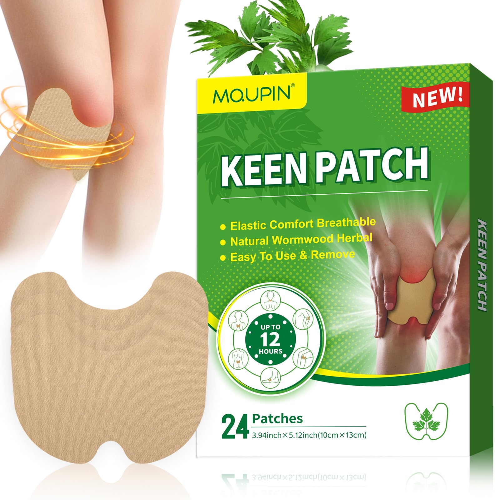 MQUPIN 24Pcs Knee Patches Natural Knee Pain Relief Arthritis Patch Knee Patches for Pain Relief Bone on Bone for Knee Back Neck Shoulder