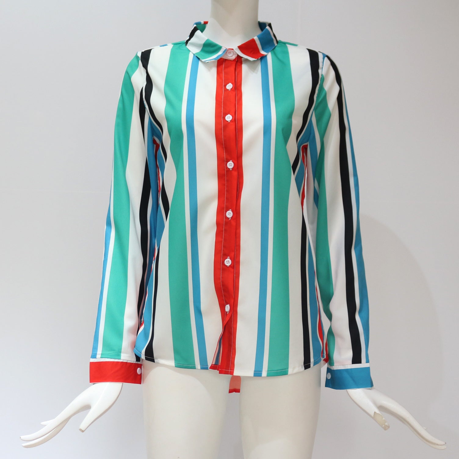 Chemise à manches longues en mousseline de soie rayée pour femme