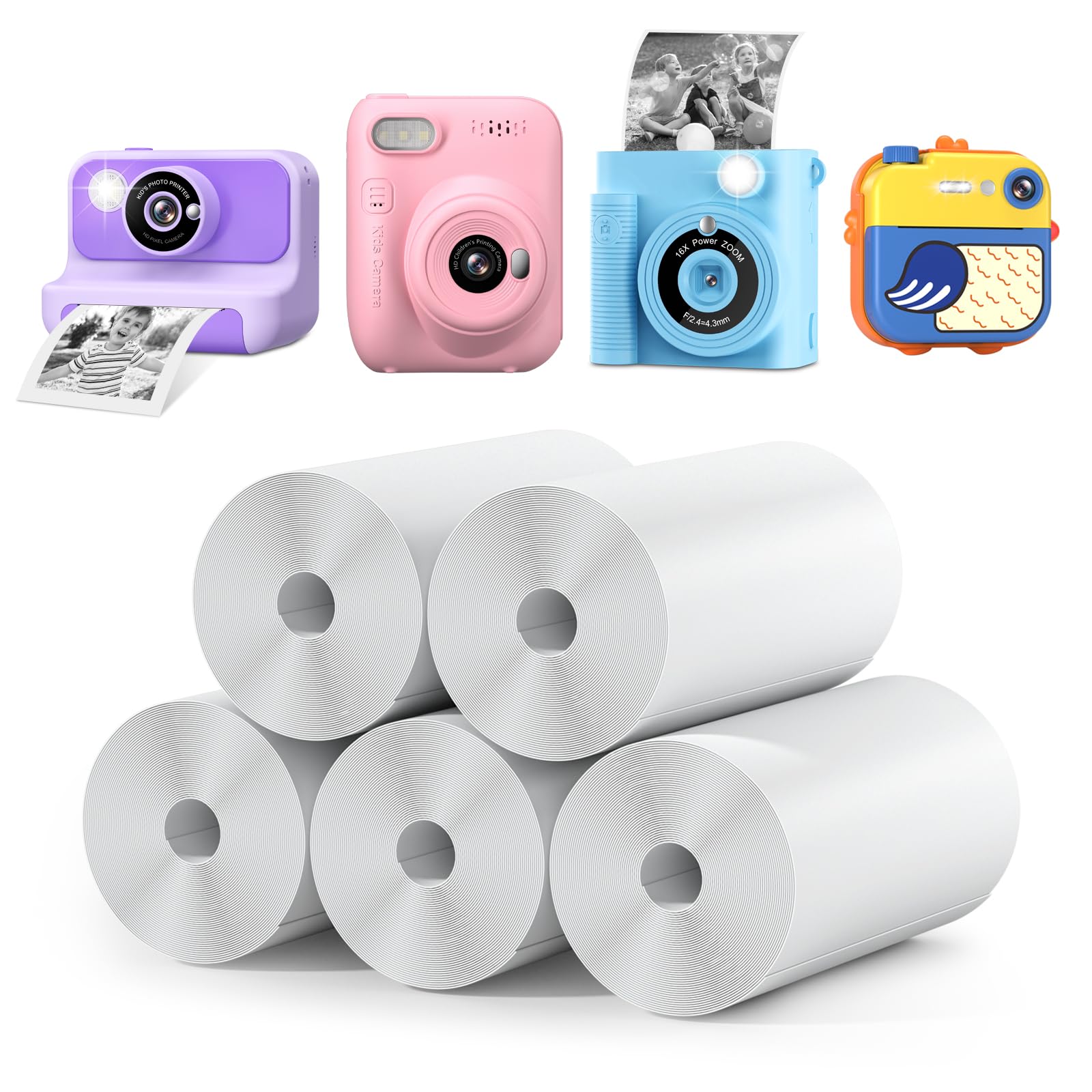 LETSHAHA 5 Rolls Kids Instant Camera Refill Print Paper Photo Printer Thermal Paper Rolls Instant Print Camera for Kids Instant Camera