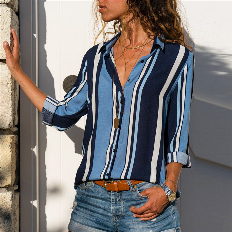 Chemise à manches longues en mousseline de soie rayée pour femme