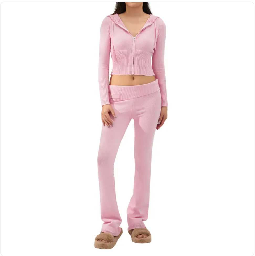 Women’s 2-Piece Knitted Hooded Set - Long-Sleeve Cardigan & High-Waist Trousers Creole-boutique