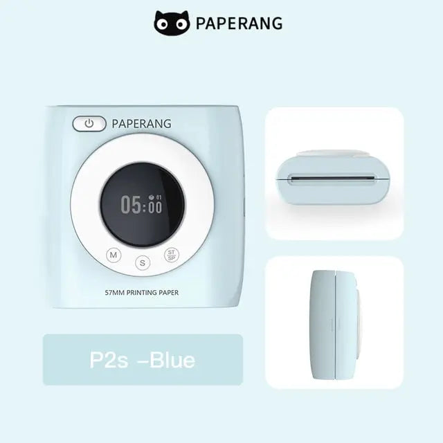 PAPERANG P2S 300dpi BT Pocket Printer Wireless Thermal Printer Portable Photo Label Clock Function Sticker Thermal Paper Roll Creole-boutique