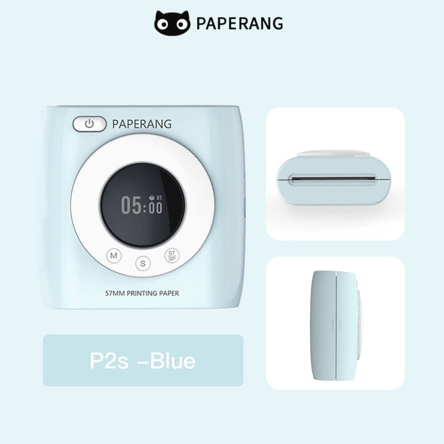 PAPERANG P2S 300dpi BT Pocket Printer Wireless Thermal Printer Portable Photo Label Clock Function Sticker Thermal Paper Roll Creole-boutique