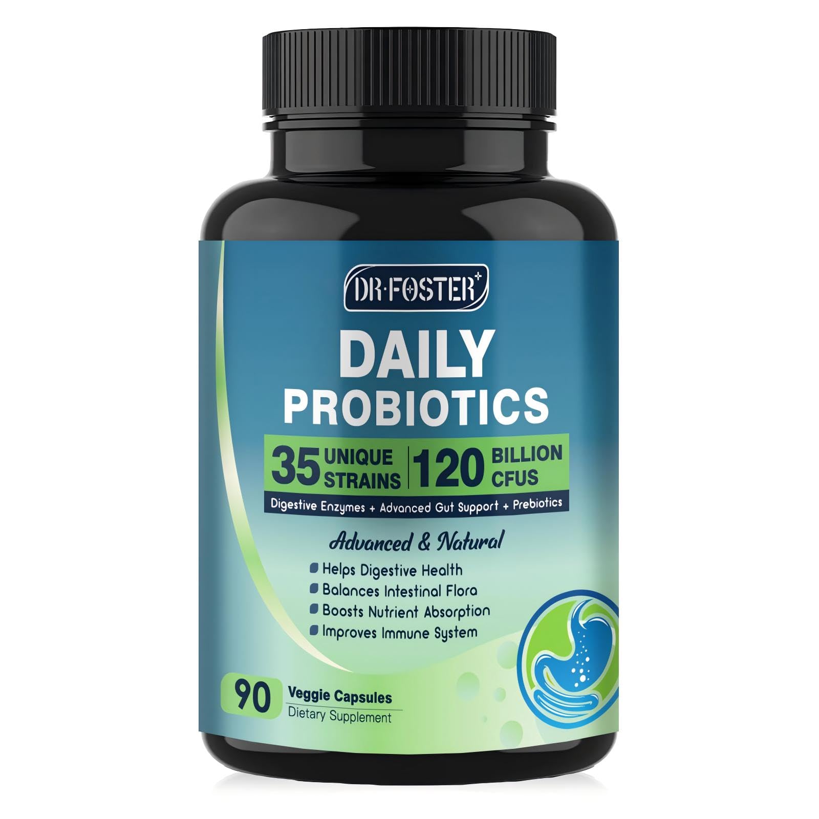 Probiotics for Women and Men - Digestive Health with 120 Billion Probiotics, Prebiotics, Digestive Enzymes, Nutrient Absorption & Immune Support - 90 Veggie Caps (45 Days Supply)