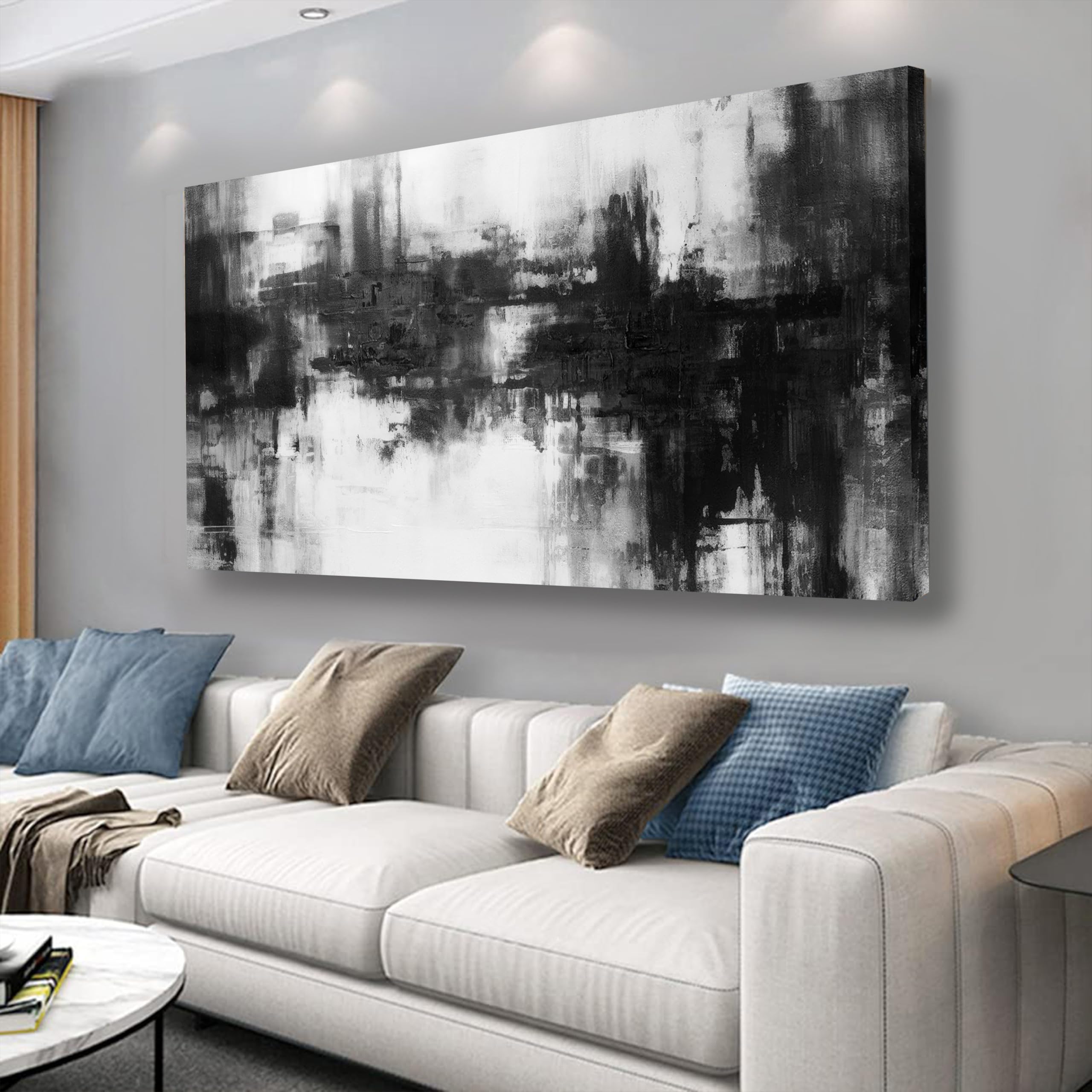 VHMING Black Abstract Wall Art Decor Black and White Painting Pop Culture Wall Art Rock Room Decor Art Canvas Wall Decoration Artwork for Bedroom Home Office Dining Room Decoration 24"x48"