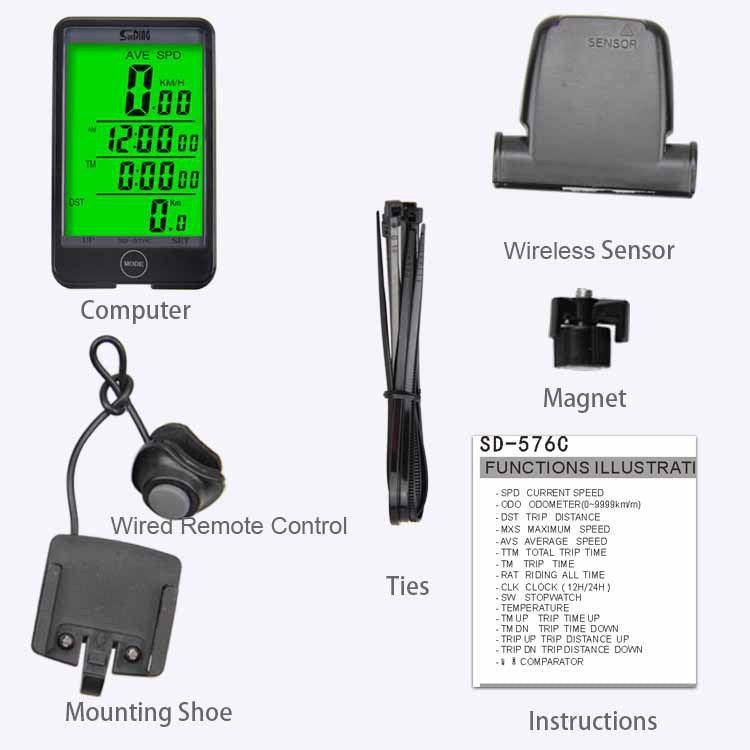 Compteur de vélo étanche filaire/sans fil avec rétroéclairage