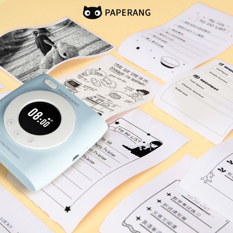 PAPERANG P2S 300dpi BT Pocket Printer Wireless Thermal Printer Portable Photo Label Clock Function Sticker Thermal Paper Roll Creole-boutique