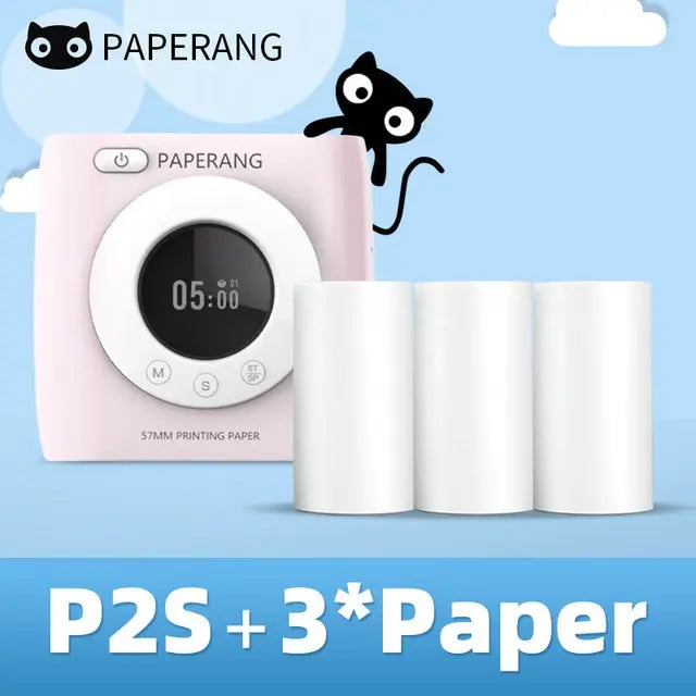 PAPERANG P2S 300dpi BT Pocket Printer Wireless Thermal Printer Portable Photo Label Clock Function Sticker Thermal Paper Roll Creole-boutique