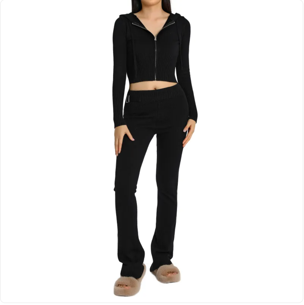 Women’s 2-Piece Knitted Hooded Set - Long-Sleeve Cardigan & High-Waist Trousers Creole-boutique