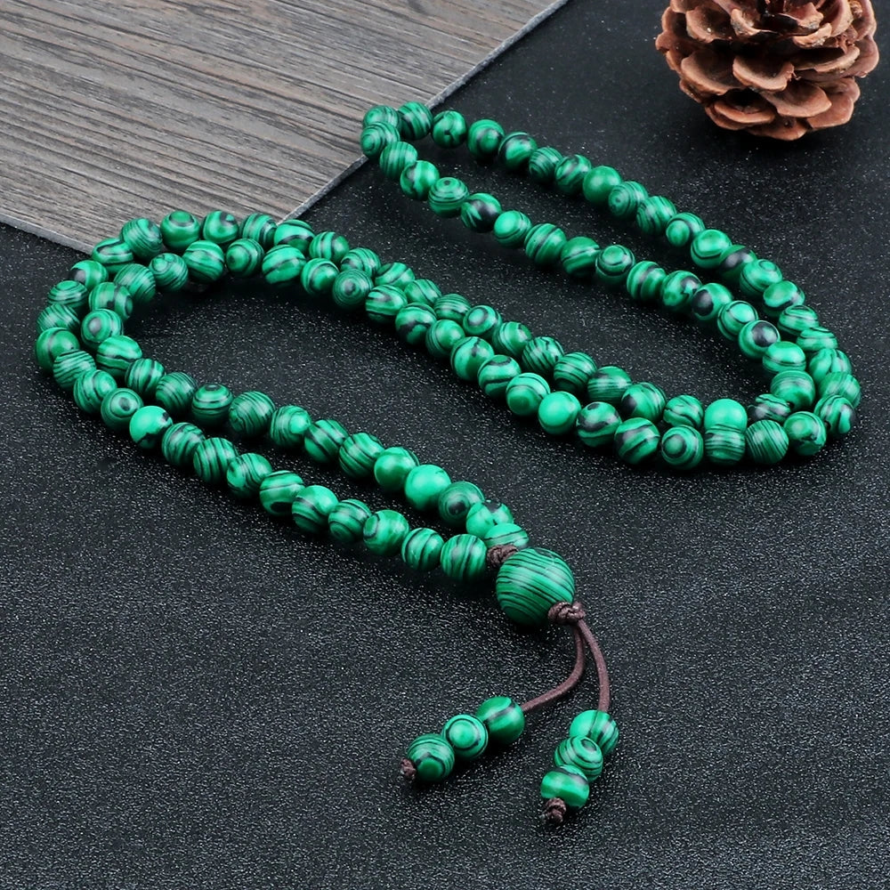 Men's Natural Stone Malachite 108 Beaded Necklace Creole-boutique