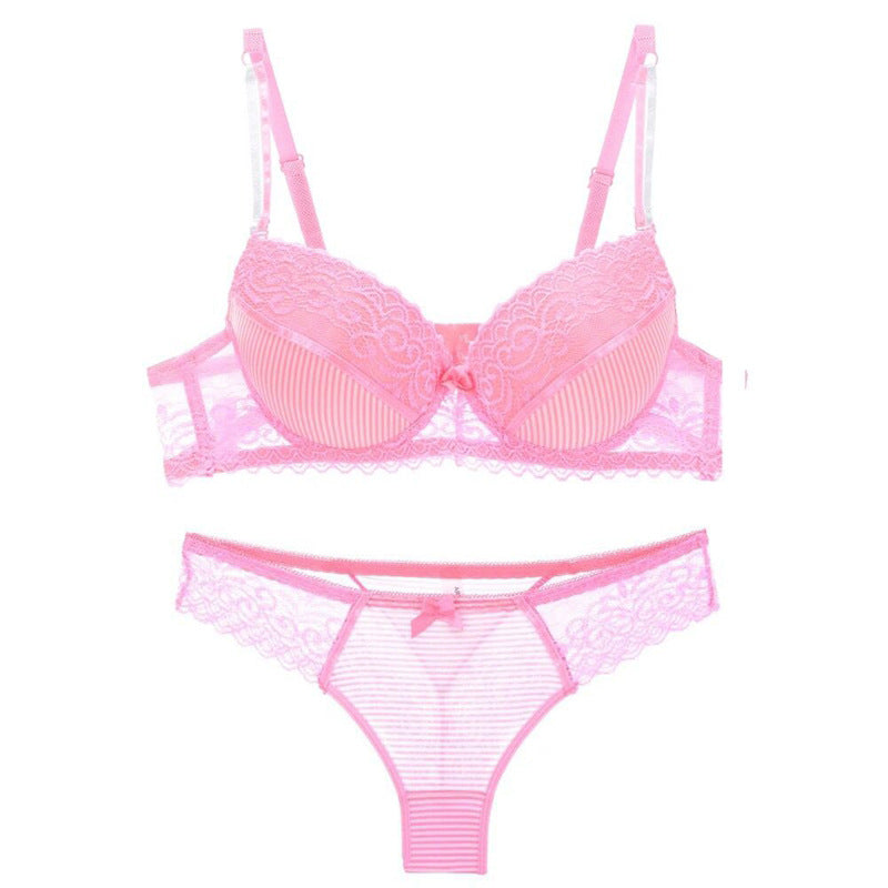 Ensemble de Lingerie Rayé en Dentelle avec Soutien-Gorge et Culotte