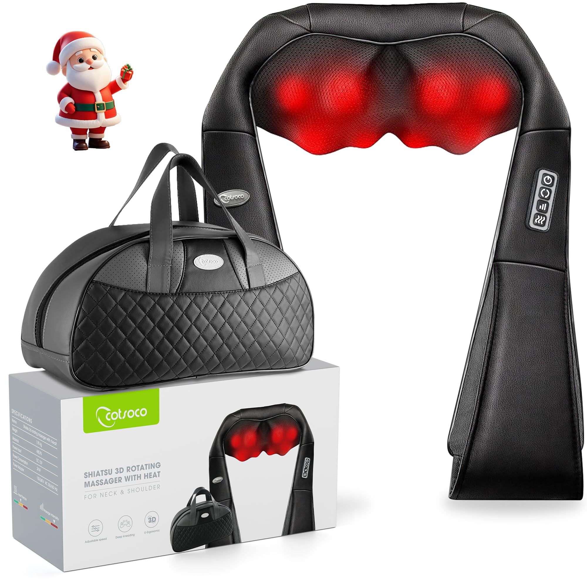 cotsoco Shiatsu Back Neck and Shoulder Massager with Heat, Deep Tissue 3D Kneading Pillow Electric Full Body Massager for Legs, Foot, Body Muscle Pain Relief, Gifts for Mom Dad