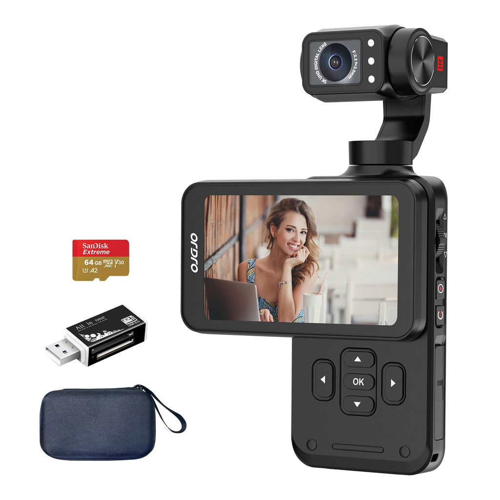ORDRO 5K Video Camera M5 Camcorder WiFi IR Night Vision Handheld Camera 4K 48M Camera with 3.5" Screen 3-Axis Stabilization 180° Rotating Lens Vlogging Camera with 64G Card