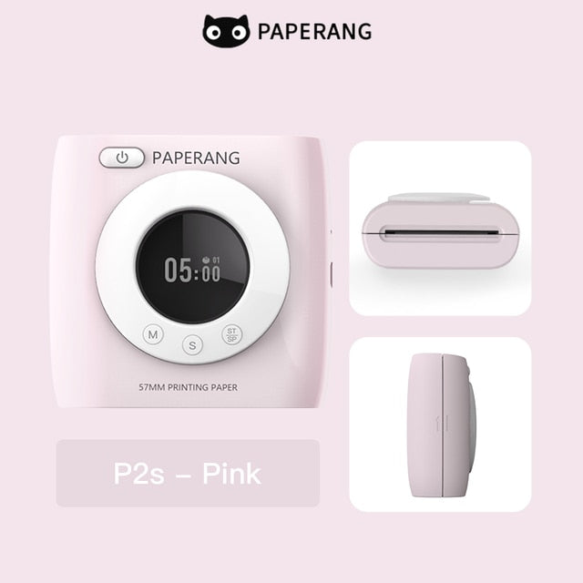 PAPERANG P2S 300dpi BT Pocket Printer Wireless Thermal Printer Portable Photo Label Clock Function Sticker Thermal Paper Roll Creole-boutique