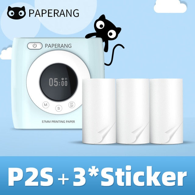PAPERANG P2S 300dpi BT Pocket Printer Wireless Thermal Printer Portable Photo Label Clock Function Sticker Thermal Paper Roll Creole-boutique