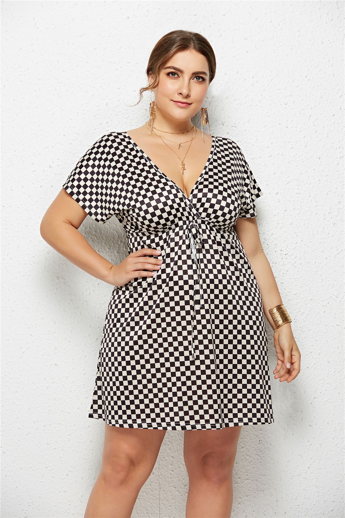 Printed Deep V-Neck Dress with Elastic Waist Creole-boutique