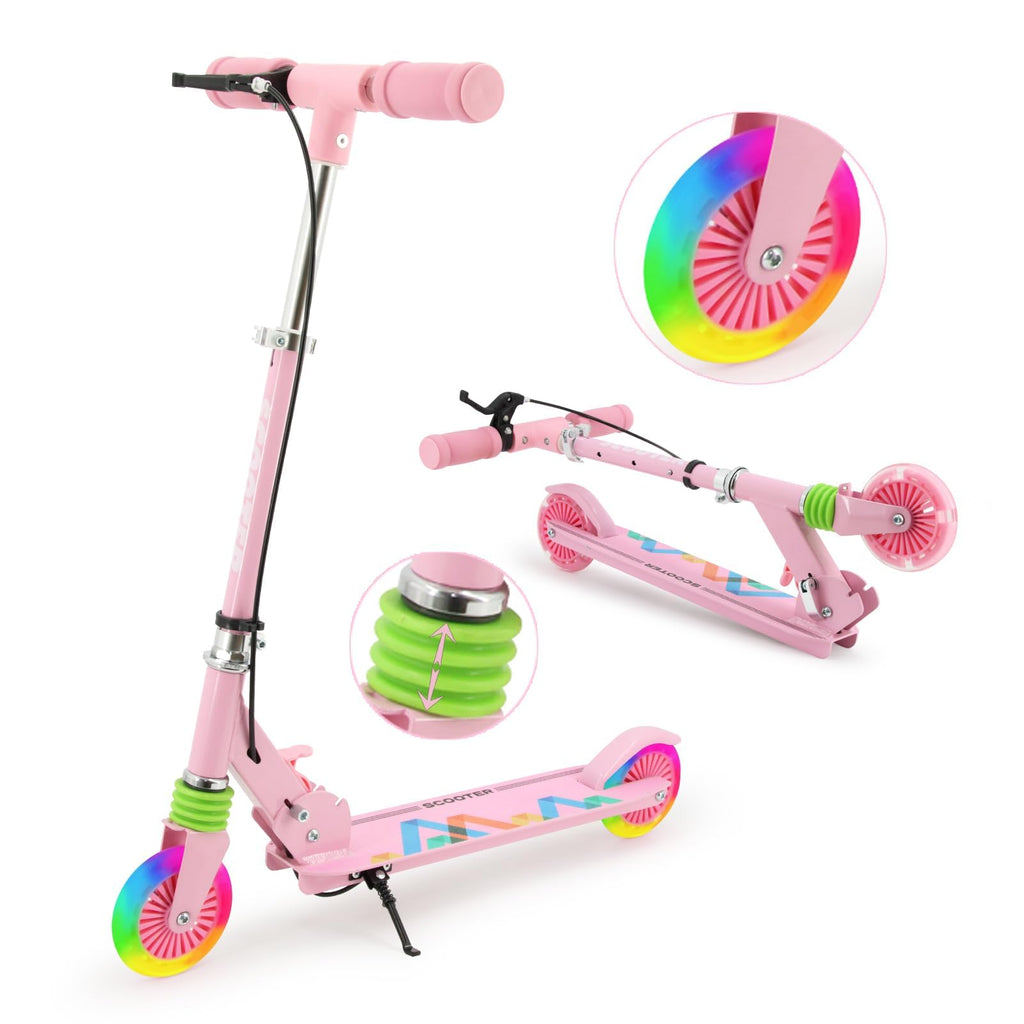 TENBOOM Scooter Kids Scooter with Handbrake Toddler Scooter Scooters for Kids 3+ Light Up LED Wheels Toys for Kids Adjustable Handlebar Foldable Scooter for Kids Pink
