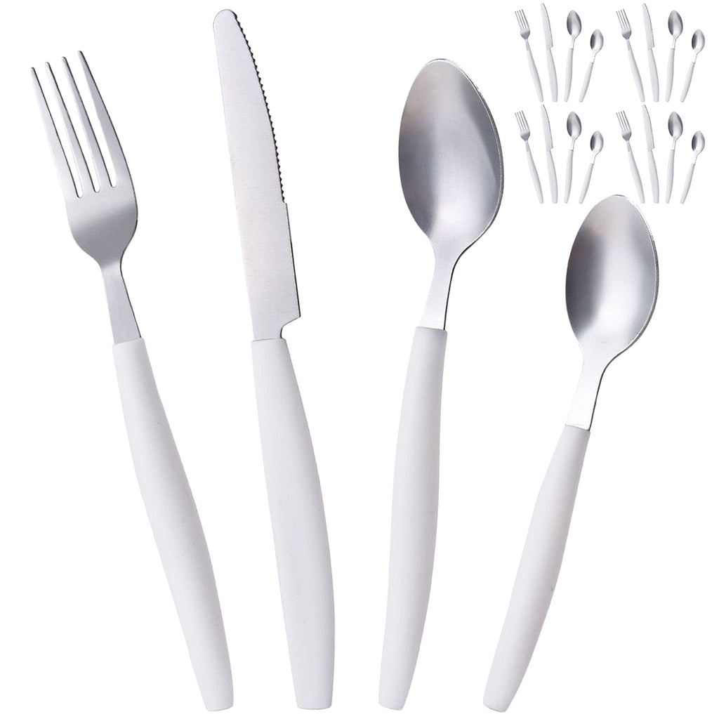 ALPINE CUISINE Flatware Set 16 Piece Service for 4 Stainless Steel Flatware Cutlery Set Includes Dinner Knives/Forks/Spoons - Great for Camping or College Dorms - Dishwasher Safe - White