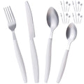 ALPINE CUISINE Flatware Set 16 Piece Service for 4 Stainless Steel Flatware Cutlery Set Includes Dinner Knives/Forks/Spoons - Great for Camping or College Dorms - Dishwasher Safe - White