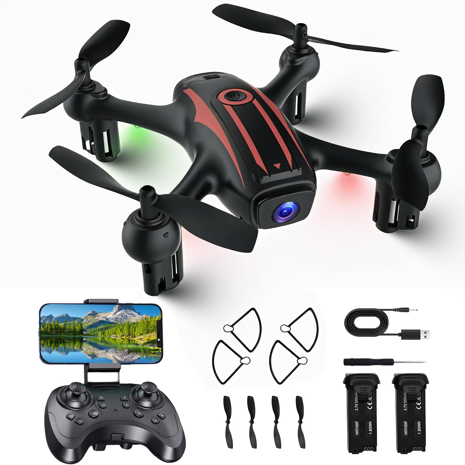 Drones for Kids 8-12, 1080P Camera Drone for Kids and Adults, FPV Drone with 2 Batteries, Mini Drone Gesture Photo, WiFi RC Quadcopter, 3 Speed Modes, 3D Flips, Altitude Hold, Kids Drones for Boys