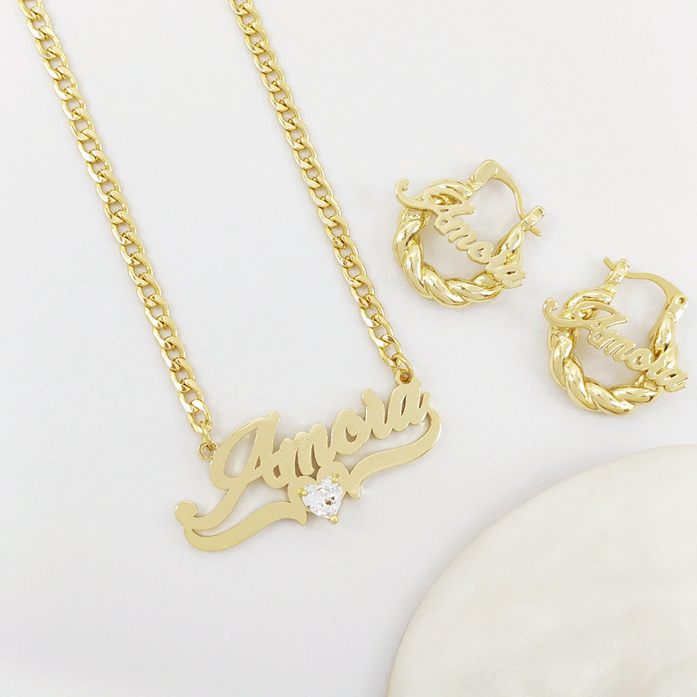 Personalized DIY Name Necklace with Heart Birthstone Creole-boutique