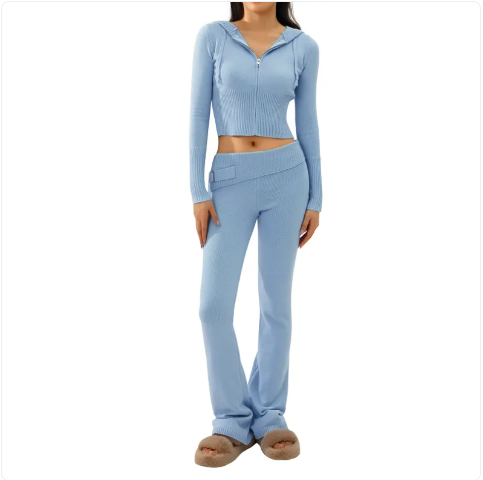 Women’s 2-Piece Knitted Hooded Set - Long-Sleeve Cardigan & High-Waist Trousers Creole-boutique