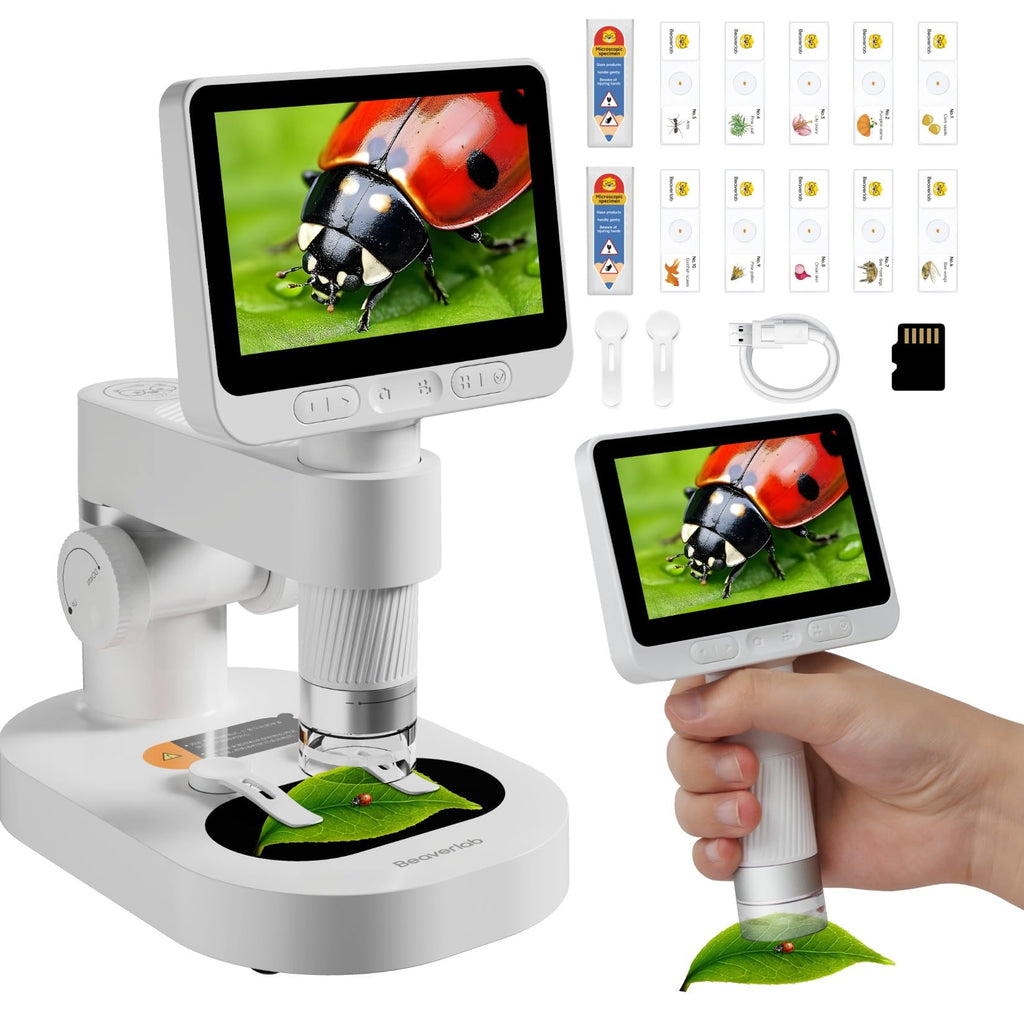 4 IPS Kids Microscope 100-1600X Screen Mini Microscope for Kids Handheld Pocket Digital Microscope Science Kits for Kids Adults 1080P HD Portable Microscope for Kids 8-12