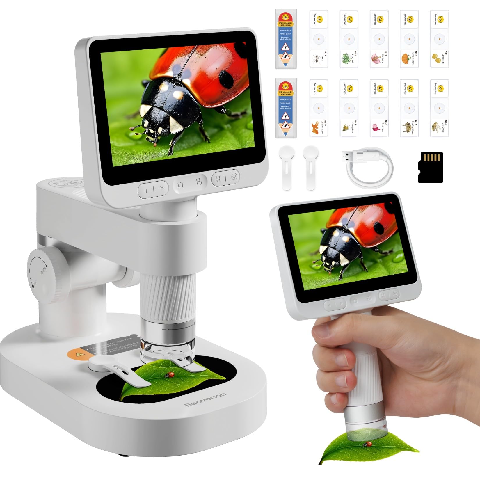 4 IPS Kids Microscope 100-1600X Screen Mini Microscope for Kids Handheld Pocket Digital Microscope Science Kits for Kids Adults 1080P HD Portable Microscope for Kids 8-12