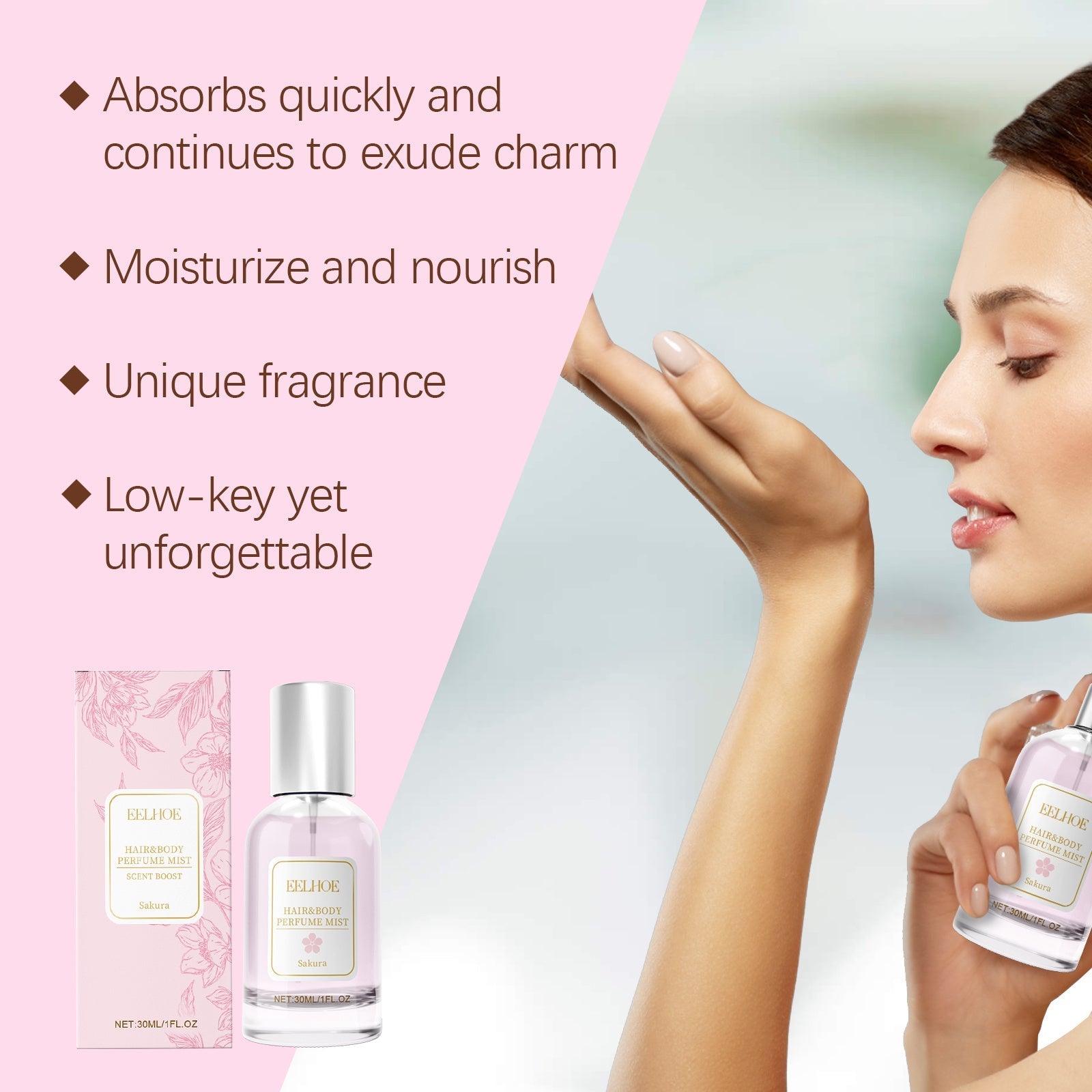 EELHOE Cherry Blossom Body Hair Eau De Parfum Spray Elegant Dating Atmosphere Natural Niche Eau De Parfum Spray Creole-boutique