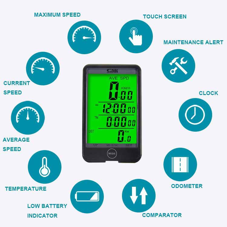 Compteur de vélo étanche filaire/sans fil avec rétroéclairage