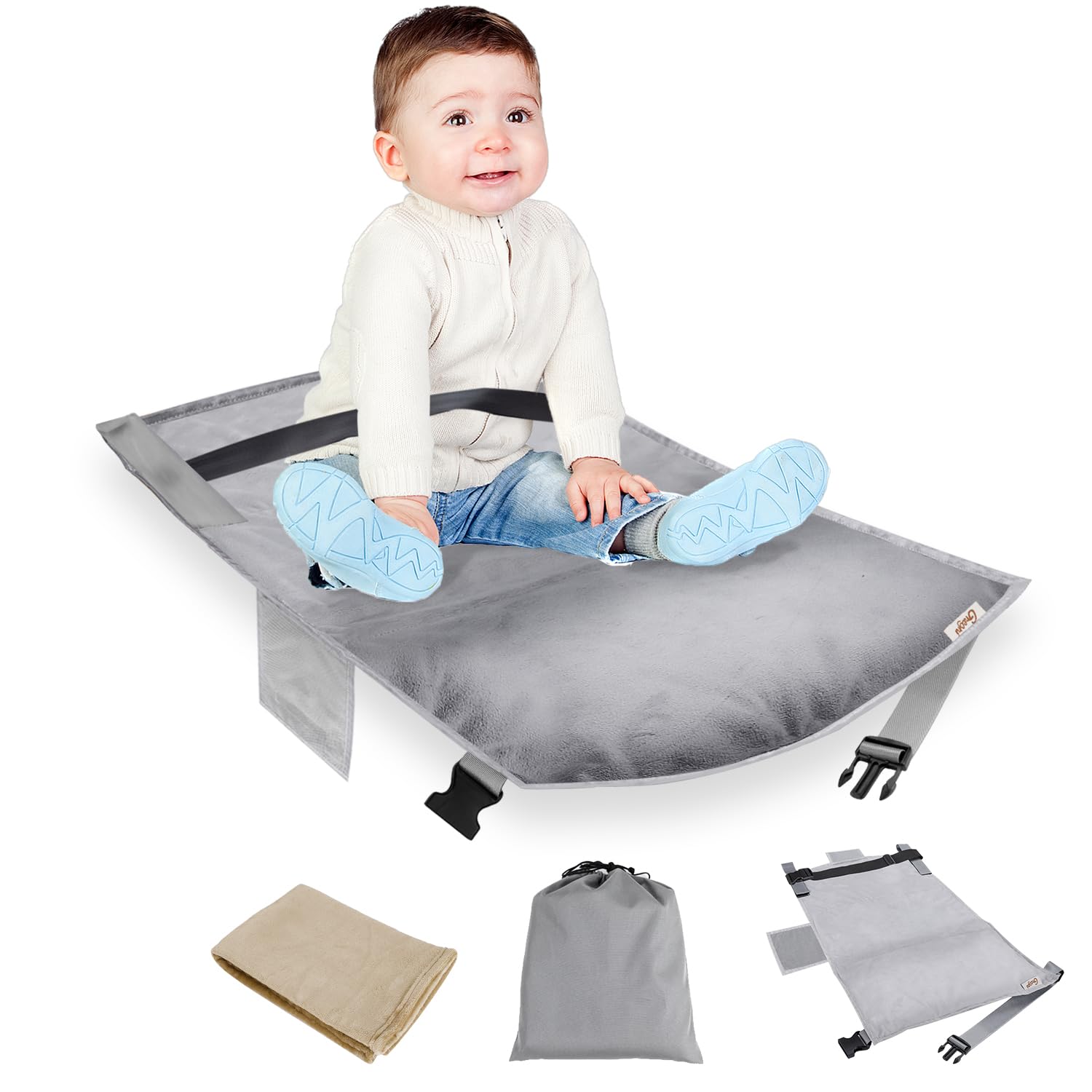 GNEGNI Airplane Seat Extender for Kids Portable Toddler Plane Travel Bed Flights Footrest Hammock for Kids with Comfortable Kids Sleeping Blanket