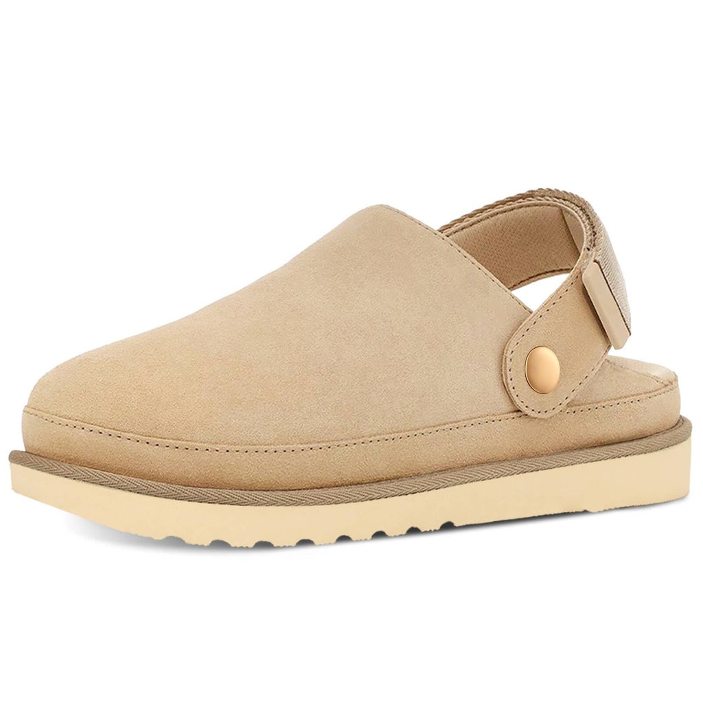 CLOVALUB Kids Clogs for Girls Kids Suede Clogs Kids Slippers for Girls Boys Adjustable Buckle Platform Mules & Clogs Slip on Shoes Beige
