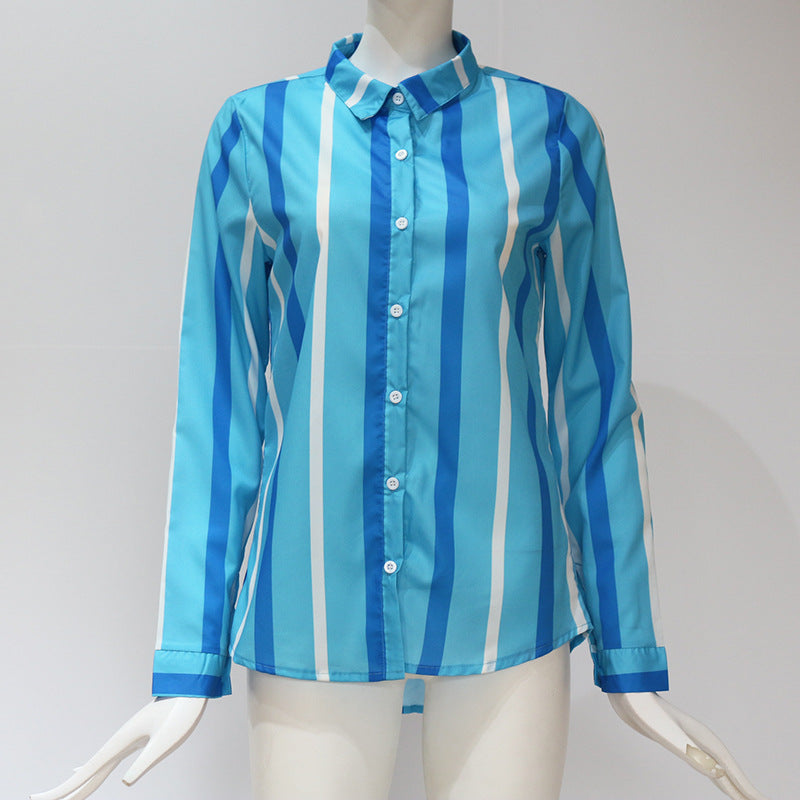 Chemise à manches longues en mousseline de soie rayée pour femme