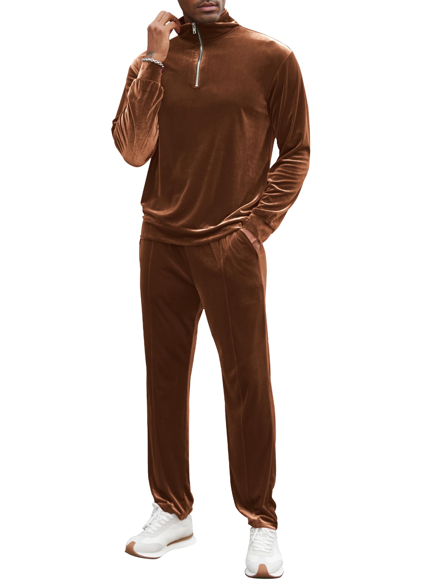LecGee Men's 2-Piece Outfit Tracksuit Quarter Zip Active Sweatsuit Athletic Casual Running Jogging Set Jogger Suit(BRL)