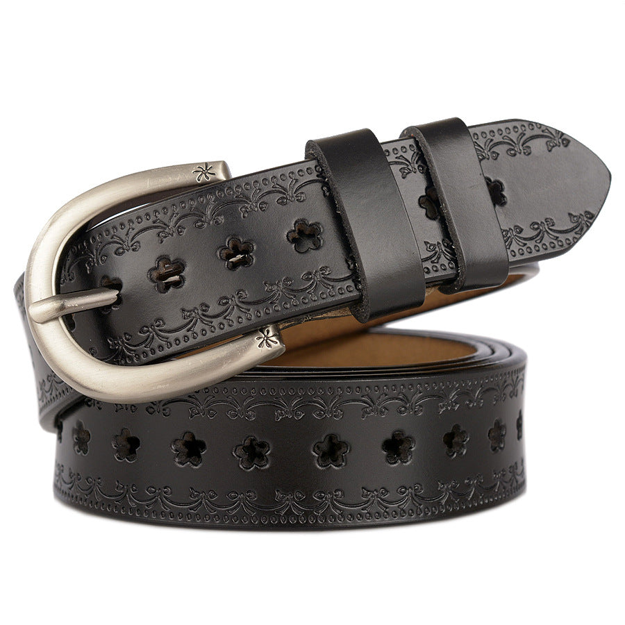 Ceinture Décontractée en Cuir pour Femme avec Motif Floral Élégant