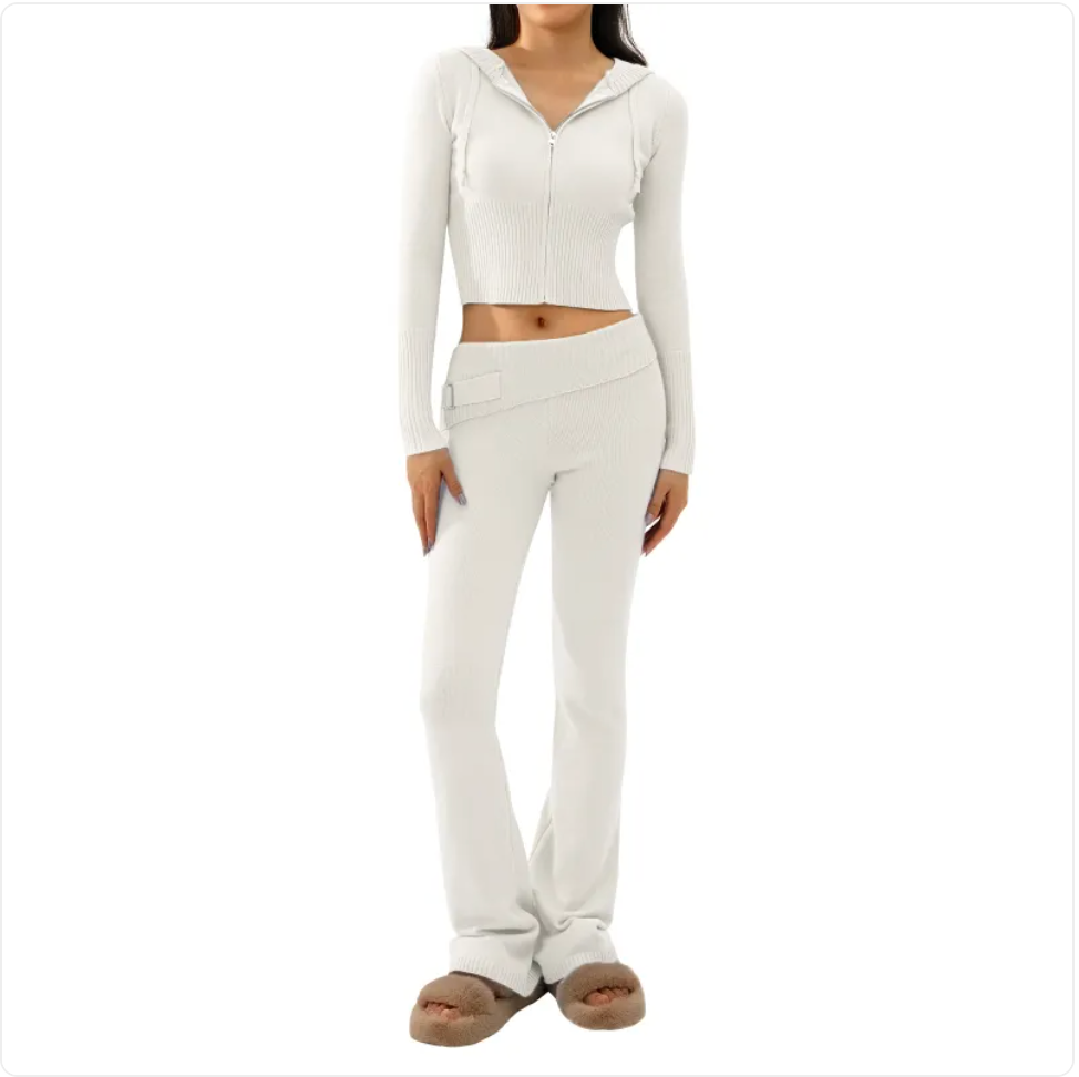 Women’s 2-Piece Knitted Hooded Set - Long-Sleeve Cardigan & High-Waist Trousers Creole-boutique