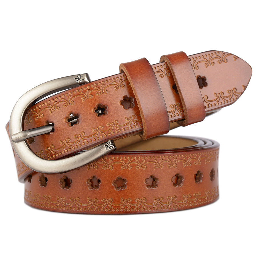 Ceinture Décontractée en Cuir pour Femme avec Motif Floral Élégant