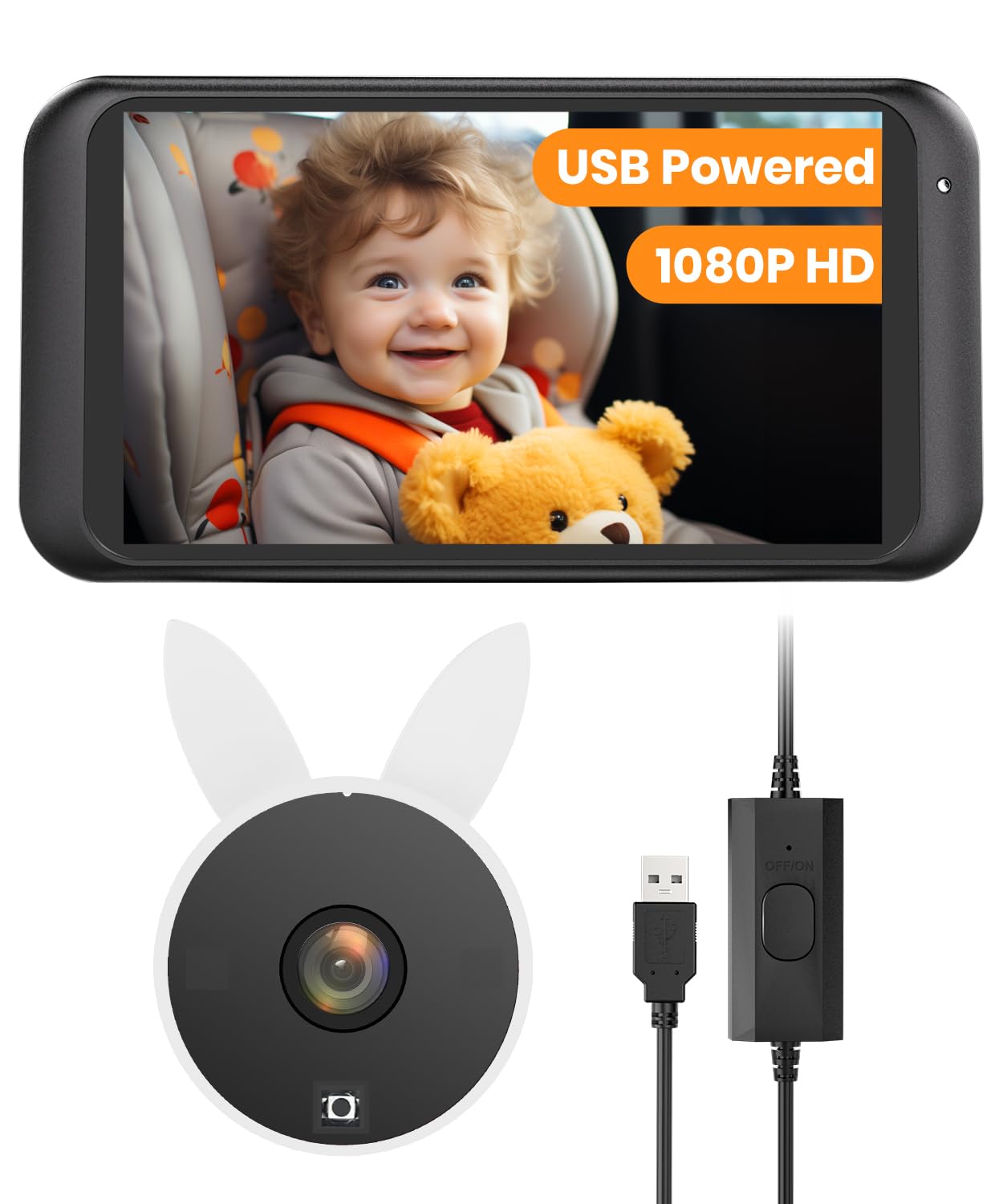 Babyvue USB Car Camera for Baby : 4.5" Baby Car Camera with 1080P Crystal Clear Mirror View Easy Installation Carseat Camera Rear Facing Kids HD IR Night Vision Backseat Camera