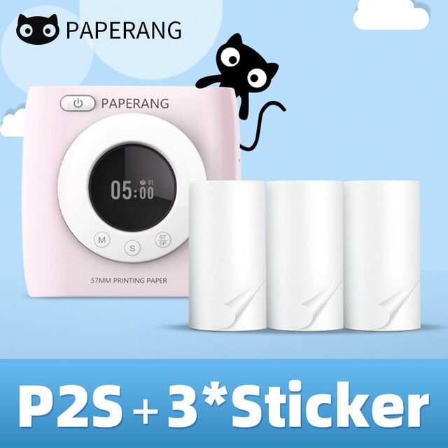 PAPERANG P2S 300dpi BT Pocket Printer Wireless Thermal Printer Portable Photo Label Clock Function Sticker Thermal Paper Roll Creole-boutique