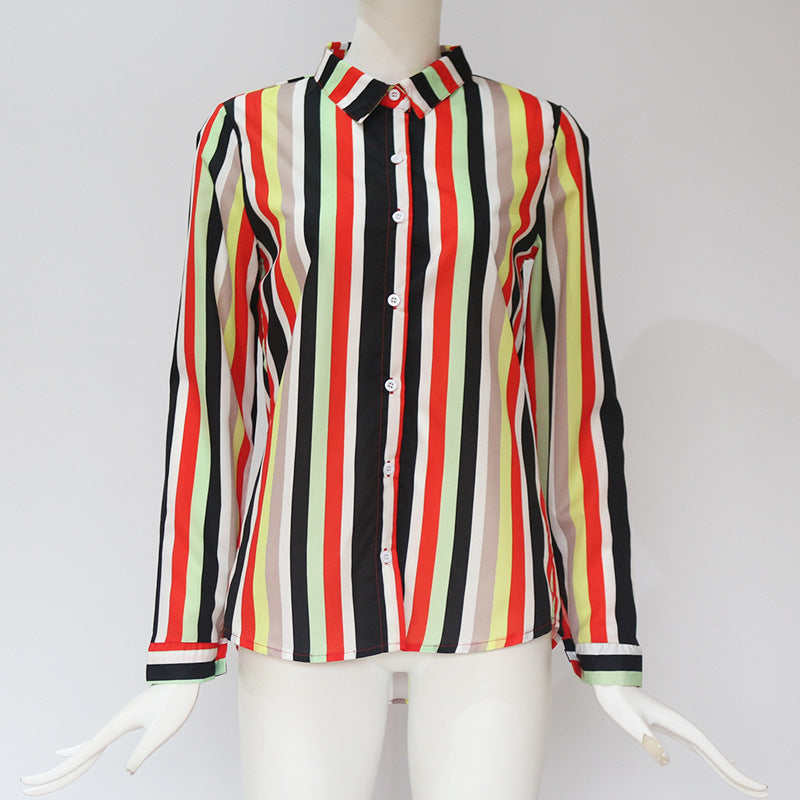 Chemise à manches longues en mousseline de soie rayée pour femme
