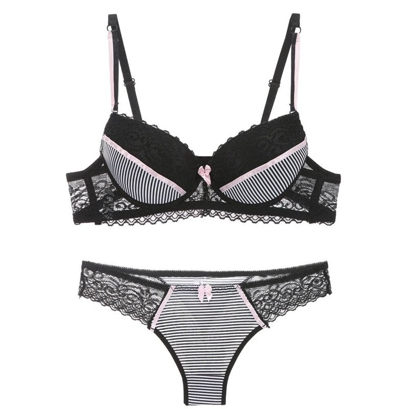 Ensemble de Lingerie Rayé en Dentelle avec Soutien-Gorge et Culotte