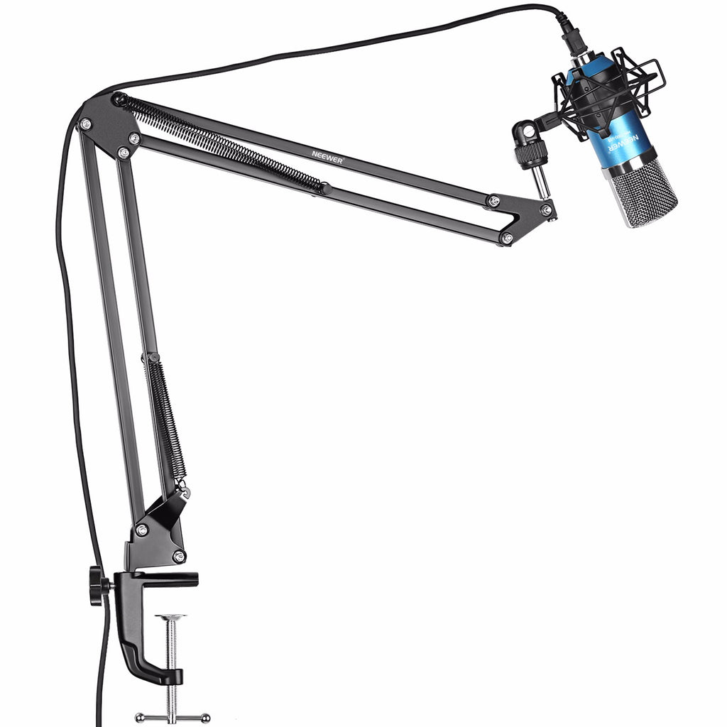 Microphone Set with Blue Stand, Connects to Computer