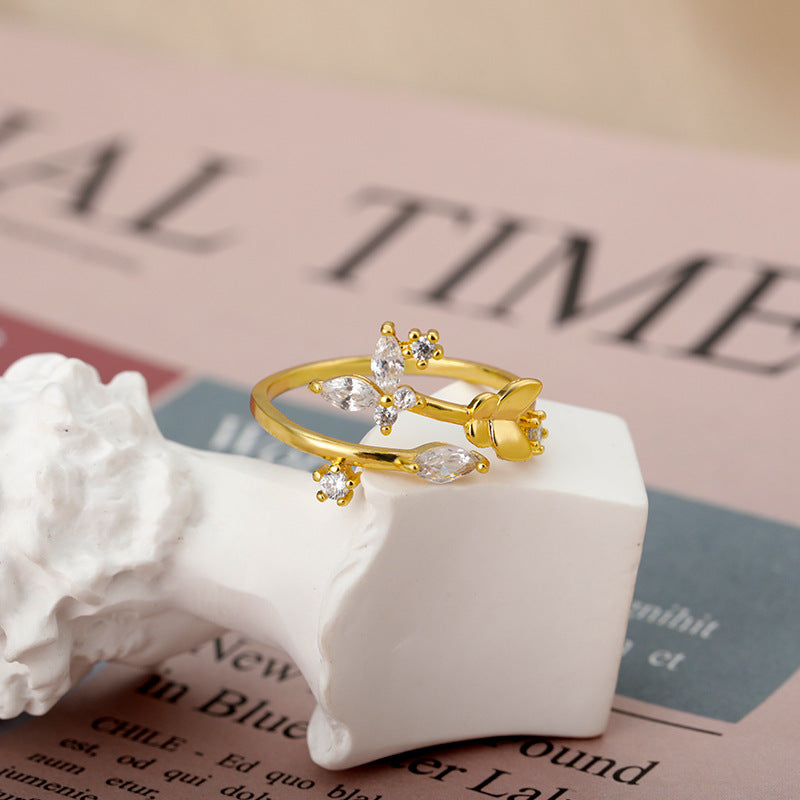 Bague réglable en zircon "fleur fraîche" pour femme