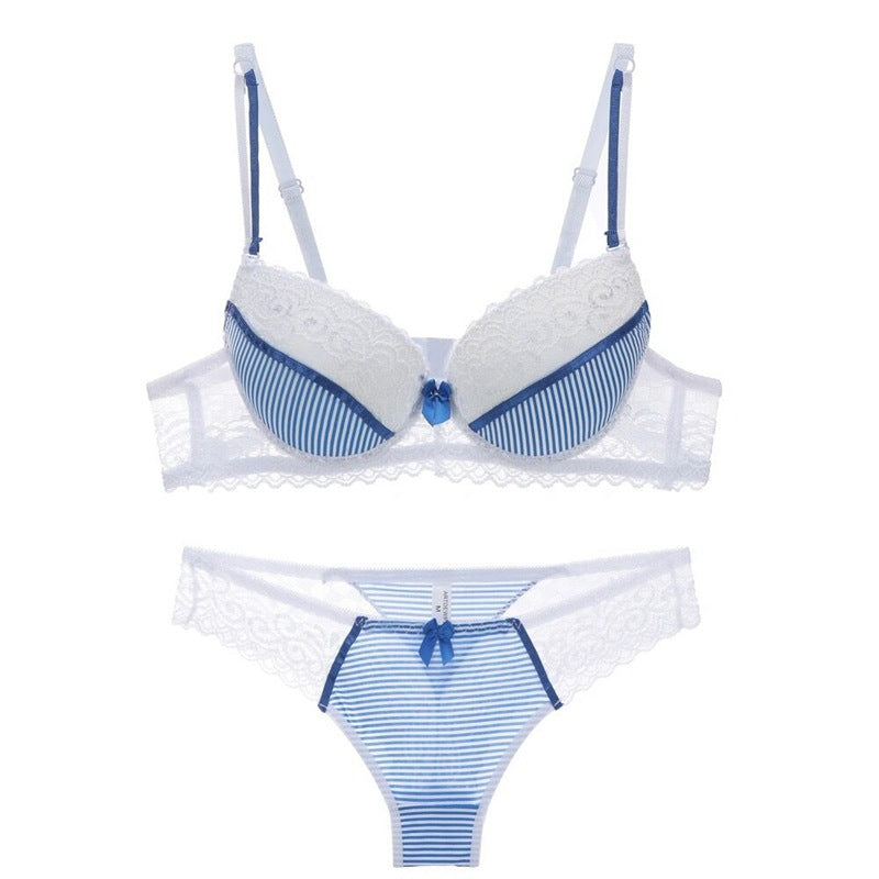 Ensemble de Lingerie Rayé en Dentelle avec Soutien-Gorge et Culotte