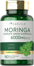 Carlyle Moringa Oleifera | 180 Capsules | Non-GMO and Gluten-Free Supplement | Complete Green Superfood | from Moringa Leaf Powder